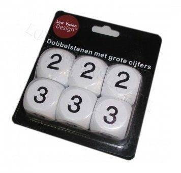 Dobbelstenen met grote cijfers – Low Vision design, set van 6, perfect voor ouderen en visuele ondersteuning.