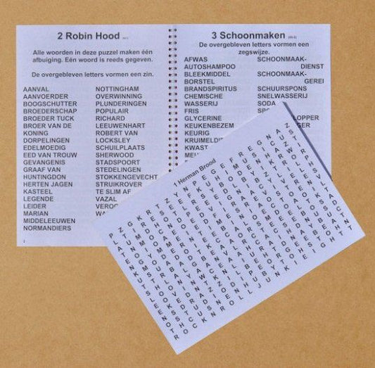 Grootletter Woordzoeker – Extra duidelijk puzzelboek met grote letters, stimuleert activering en leesbaarheid voor ouderen.