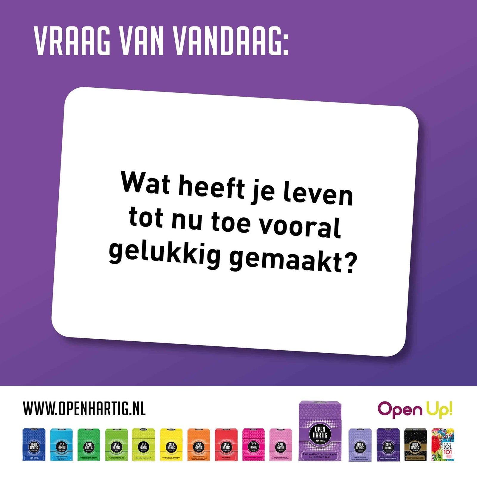 Openhartig Memories – Gesprekskaartspel dat het delen van herinneringen en interactie bevordert voor senioren.