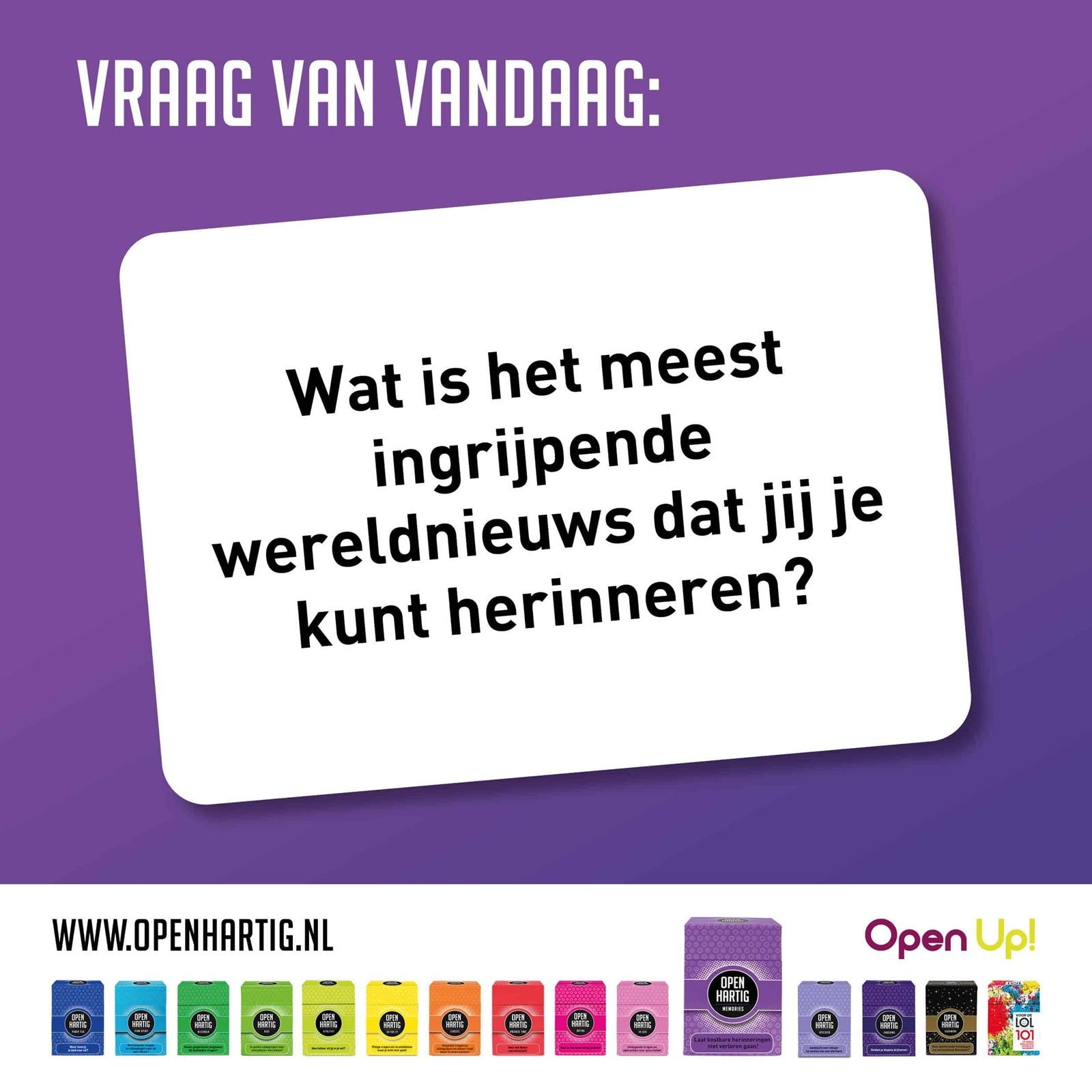 Openhartig Memories – Gesprekskaartspel dat het delen van herinneringen en interactie bevordert voor senioren.