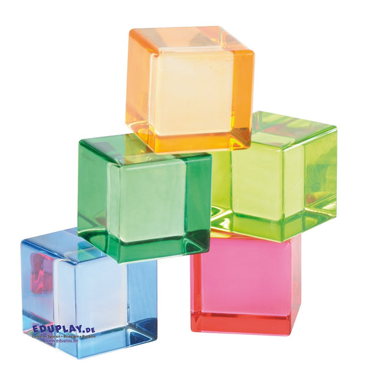 Transparante Gekleurde Kubusblokjes – Set van 10, bevordert creativiteit en activering voor senioren.