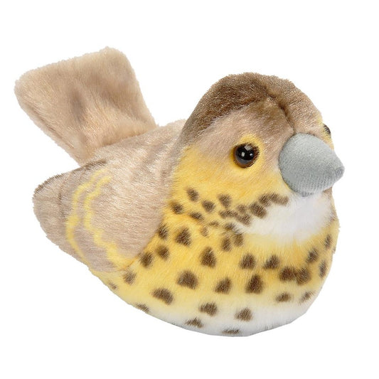 Pluche Zanglijster – Knuffelvogel met authentiek geluid, stimuleert herinneringen en activering voor senioren.