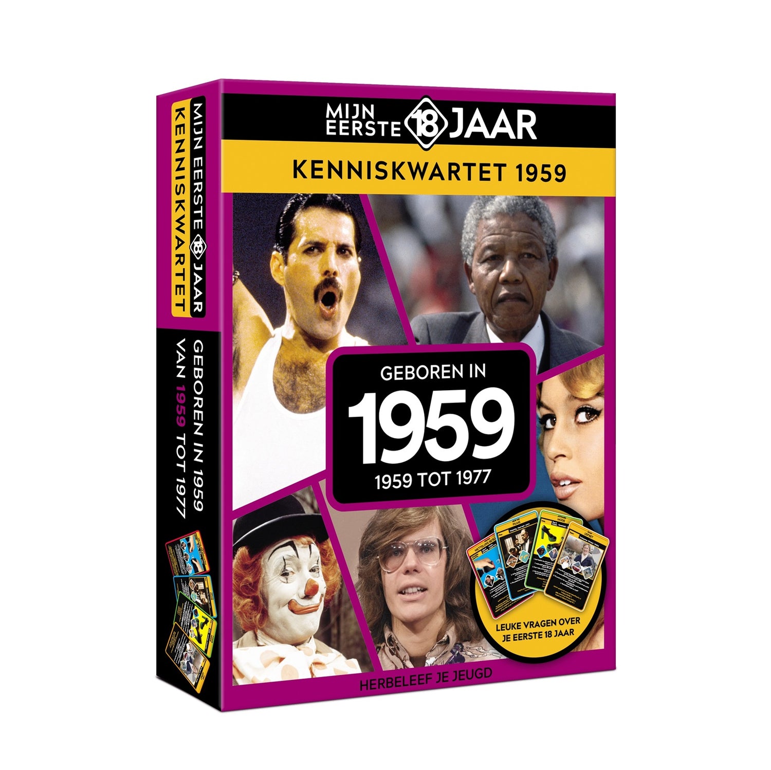 Mijn Eerste 18 Jaar Kenniskwartet 1959 – Speelkaartspel dat jeugdiconen en herinneringen tot leven brengt voor ouderen.