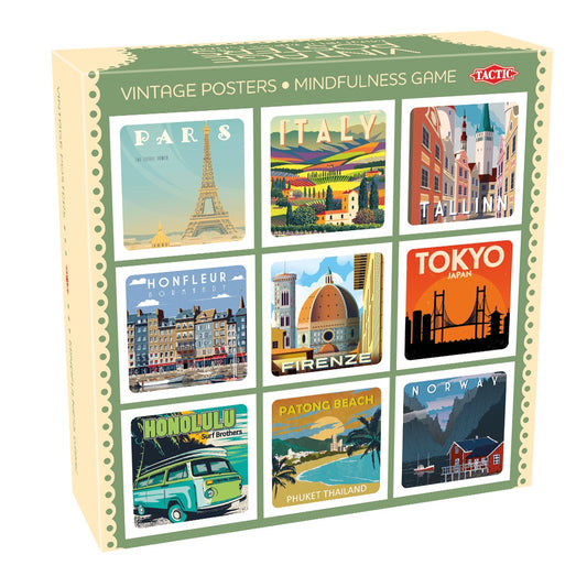 Vintage Posters Memo Game – Nostalgisch geheugenspel met vintage posters, stimuleert geheugen en activering voor senioren.