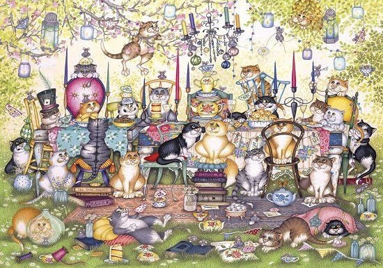 Dementie-puzzel 'Mad Catter's Tea Party' – 250 XL stukjes, activerende puzzel met feestelijk thema voor ouderen.
