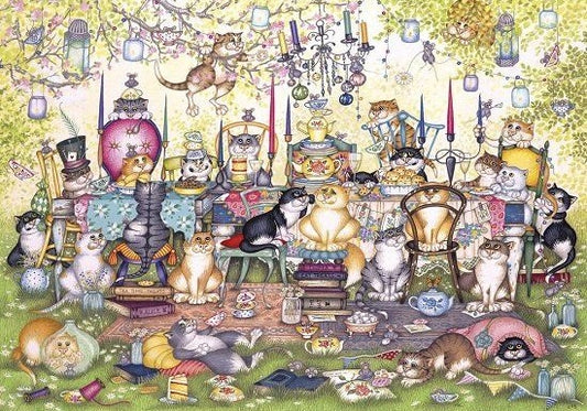 Dementie-puzzel 'Mad Catter's Tea Party' – 250 XL stukjes, activerende puzzel met feestelijk thema voor ouderen.