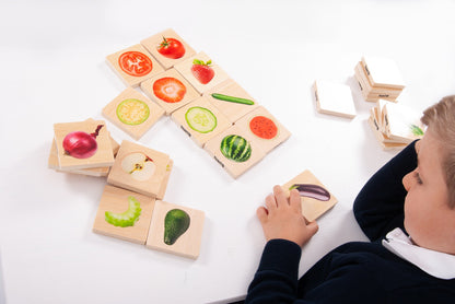 foto van het leuke spel voor dementerenden Houten Memo - Welke groente en fruit horen bij elkaar