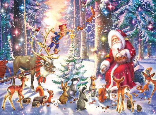 Dementie Puzzel 'Kerstmis in het Bos' – 100 XXL stukjes, feestelijke puzzel die activering en herinneringen stimuleert voor senioren.