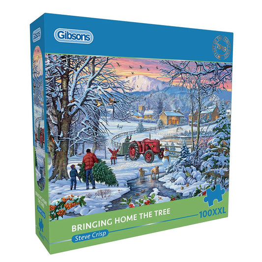 Puzzel 'Bringing Home the Tree' – Kerst XXL puzzel die gezelligheid en activering stimuleert voor senioren.